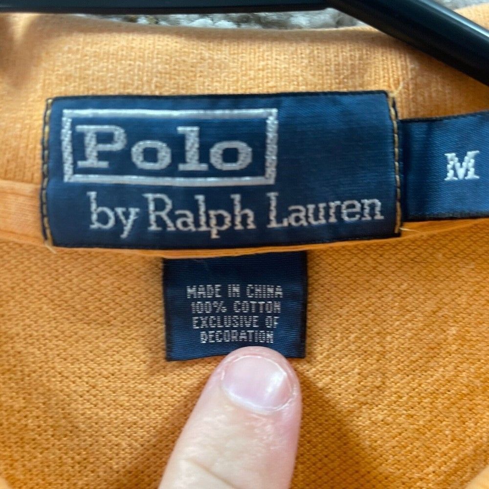 Polo‎ Ralph Lauren Polo Shirt Adult Medium Orange Knit Cotton Rugby Blue Pony - Picture 6 of 10